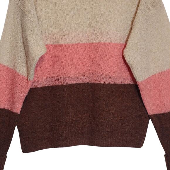 Joie Wool Colorblock Sweater Crew Neck Oversized Tan Brown Pink Fall Winter L - Picture 9 of 14